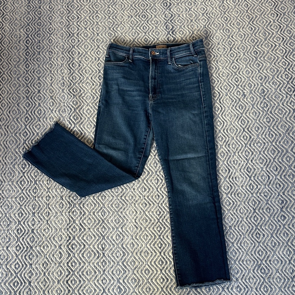 MOTHER Dark Blue The Hustler Ankle Fray
